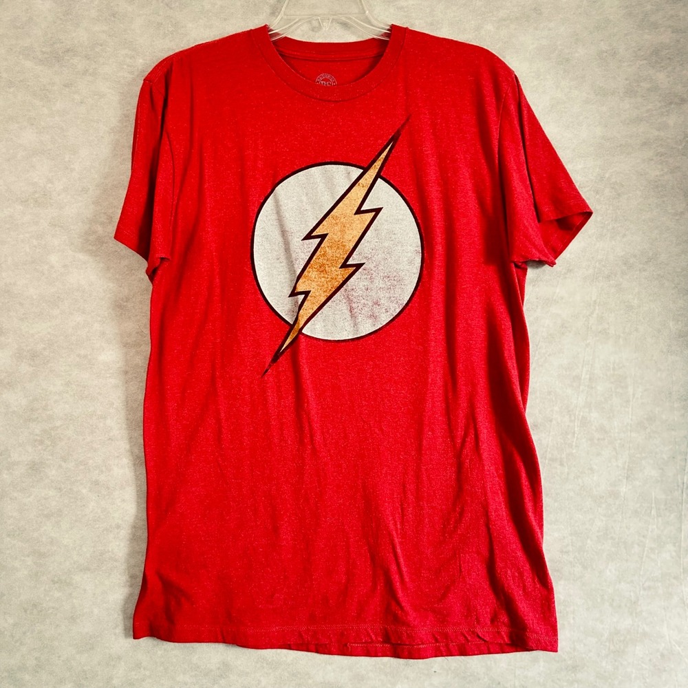 DC Comics Originals The Flash Lightning‎ Bolt Logo Red Heather T-Shirt Mens XL